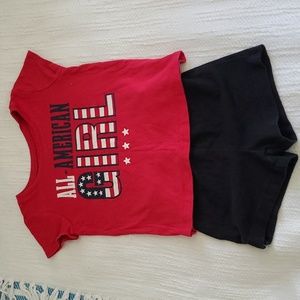 Girls All American Girl Outfit Shorts & Tee the place.red white black